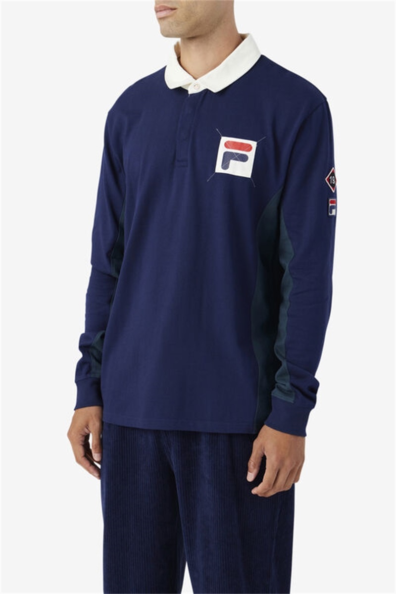 Navy / Dark Turquoise Men's Fila Filmore Rugby Polo Shirts | Saudi Arabia-586327