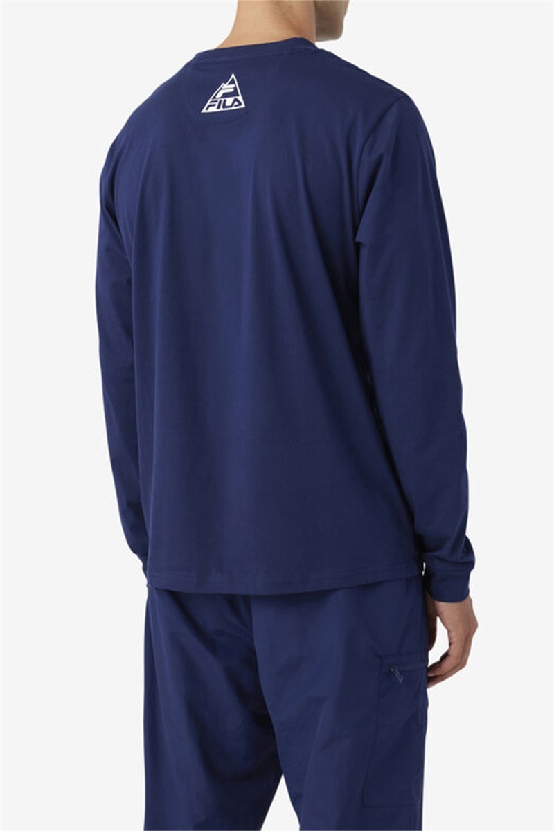 Navy / Light Turquoise Men's Fila Kare Long Sleeve Tee | Saudi Arabia-683294