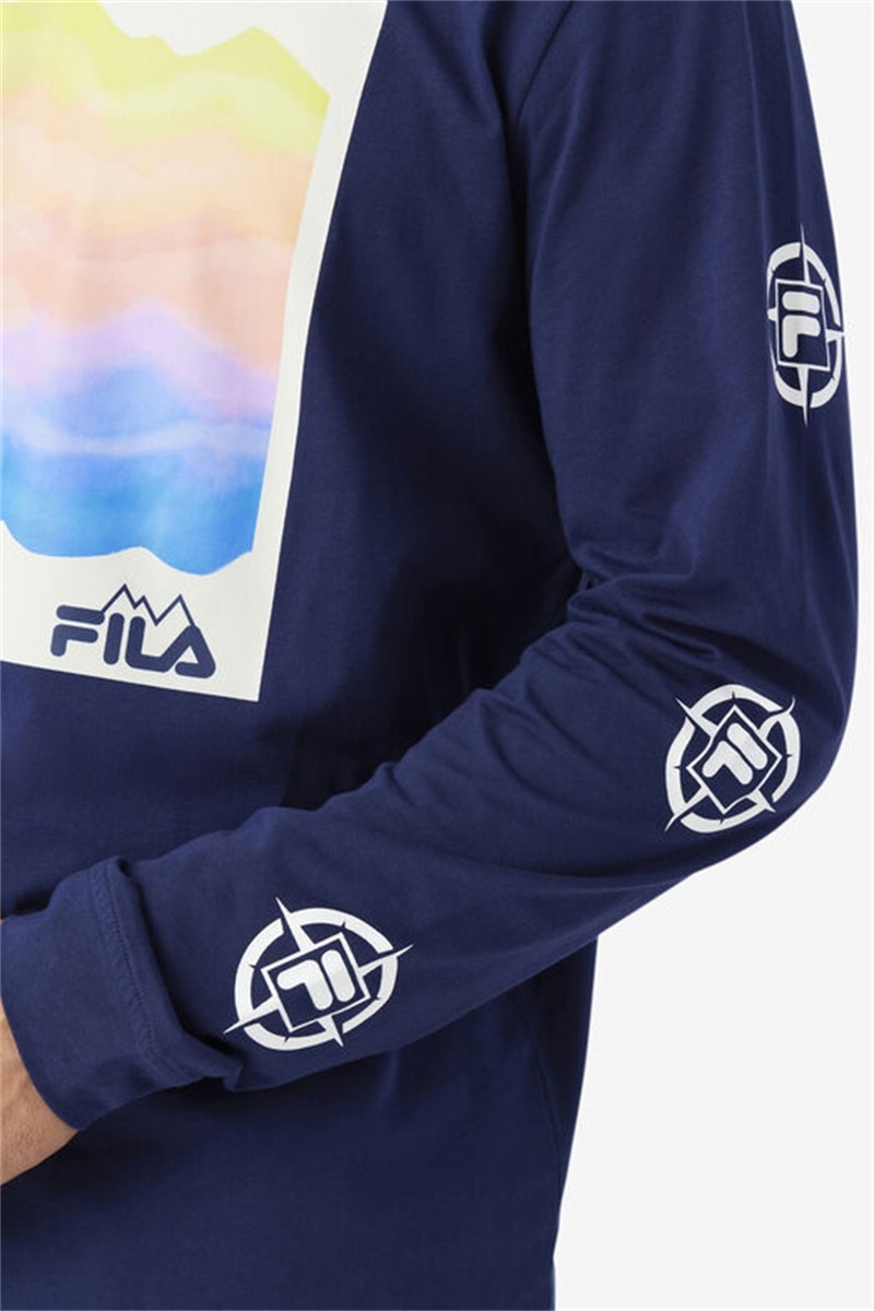 Navy / Light Turquoise Men's Fila Kare Long Sleeve Tee | Saudi Arabia-683294