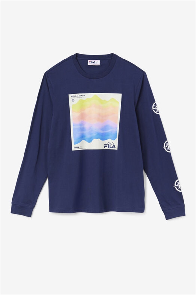 Navy / Light Turquoise Men\'s Fila Kare Long Sleeve Tee | Saudi Arabia-683294
