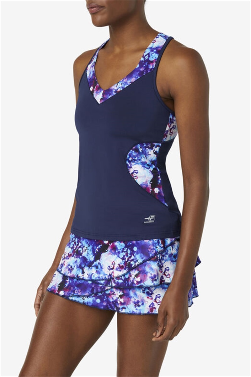 Navy / Navy Women's Fila Pickleball Halter Tanks | Saudi Arabia-598471