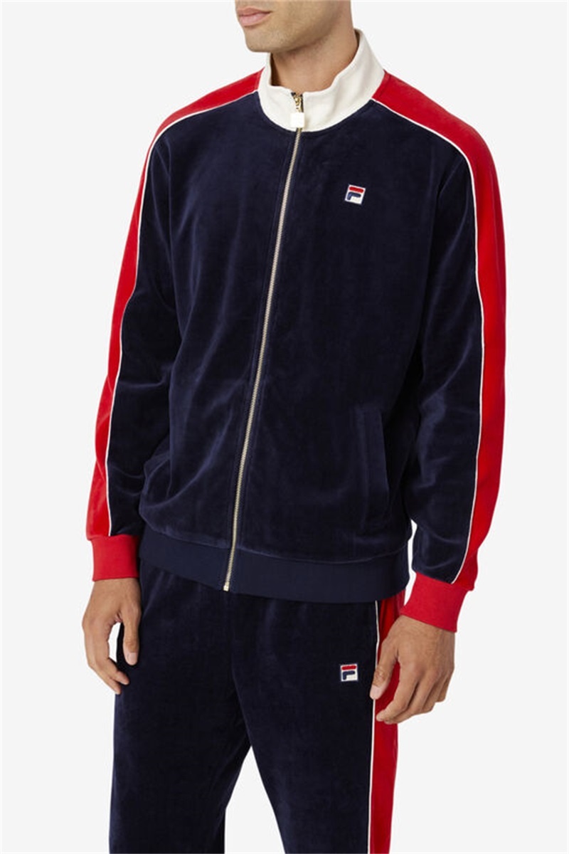 Navy / Red Men's Fila Cima Velour Jackets | Saudi Arabia-189254