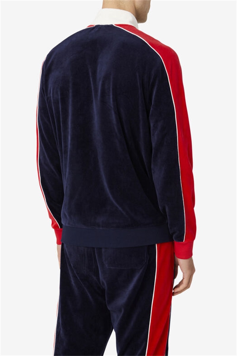 Navy / Red Men's Fila Cima Velour Jackets | Saudi Arabia-189254