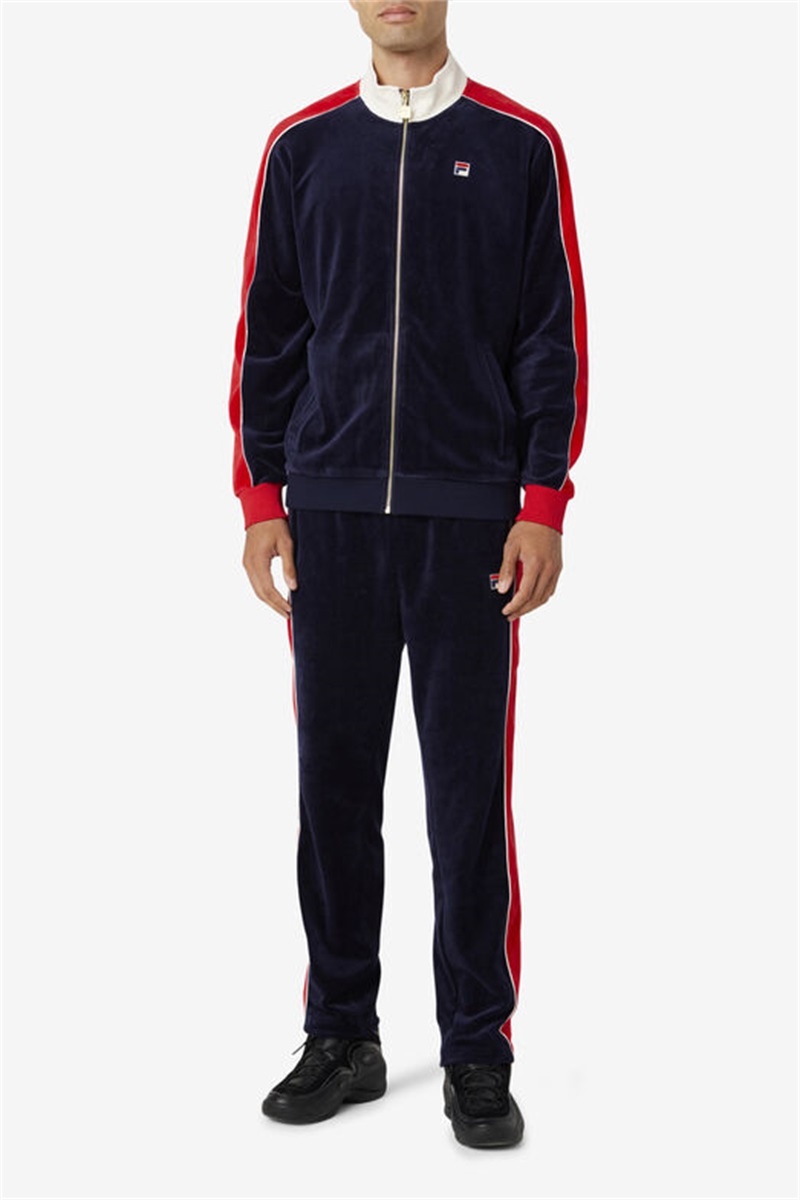 Navy / Red Men's Fila Cima Velour Jackets | Saudi Arabia-189254
