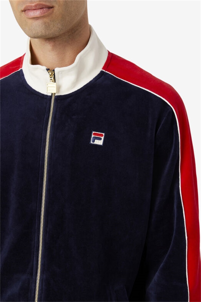 Navy / Red Men's Fila Cima Velour Jackets | Saudi Arabia-189254