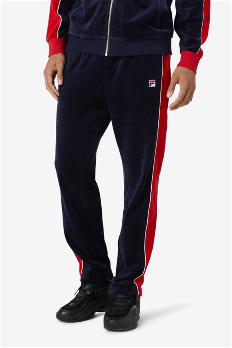 Navy / Red Men's Fila Cima Velour Pants | Saudi Arabia-369258