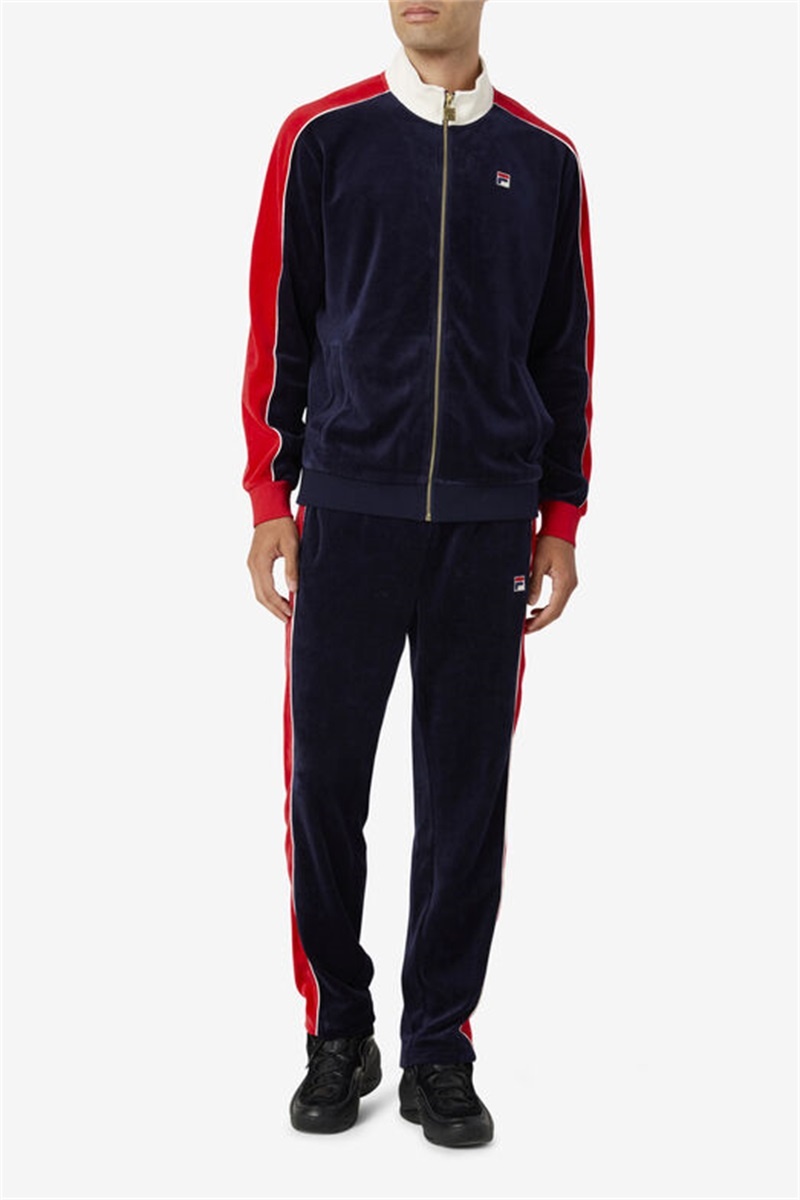 Navy / Red Men's Fila Cima Velour Pants | Saudi Arabia-369258