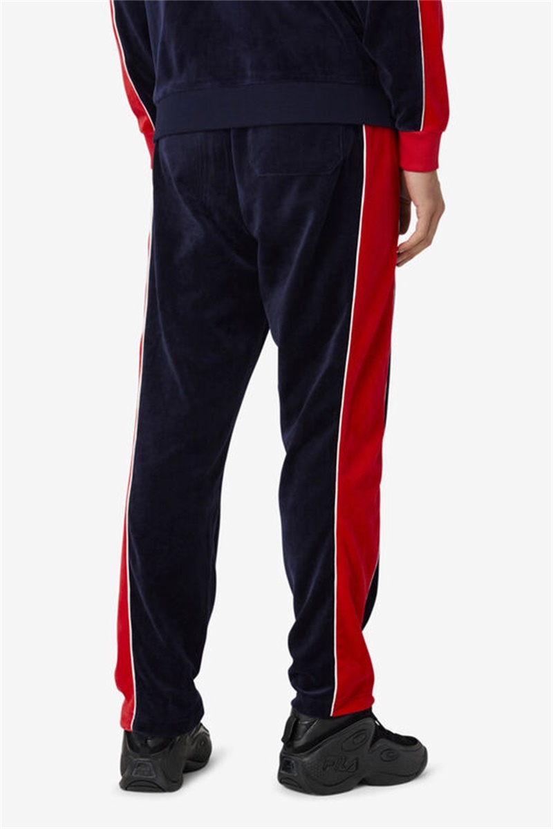 Navy / Red Men's Fila Cima Velour Pants | Saudi Arabia-369258