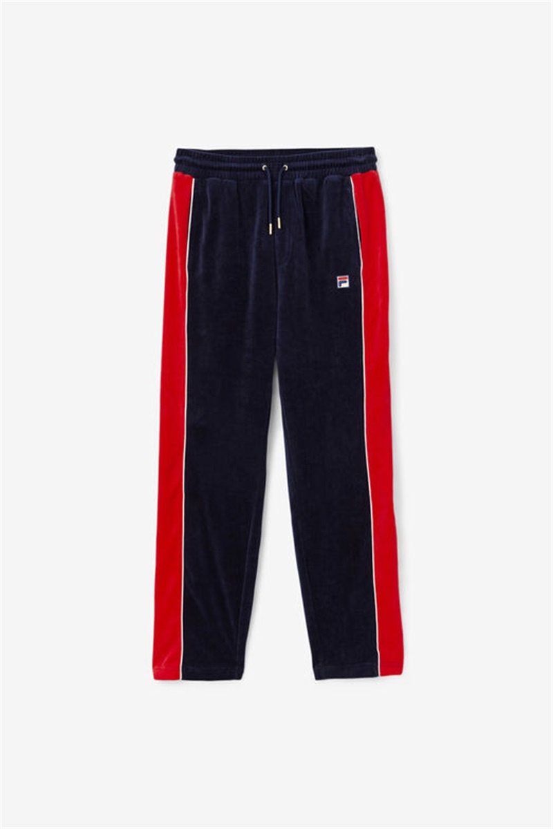 Navy / Red Men\'s Fila Cima Velour Pants | Saudi Arabia-369258