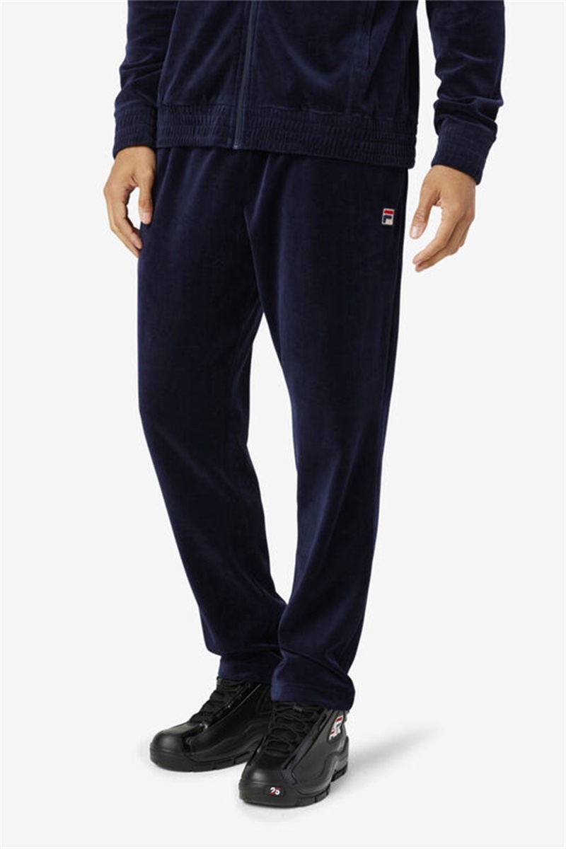 Navy / Red Men's Fila O-Fit Velour Pants | Saudi Arabia-820754