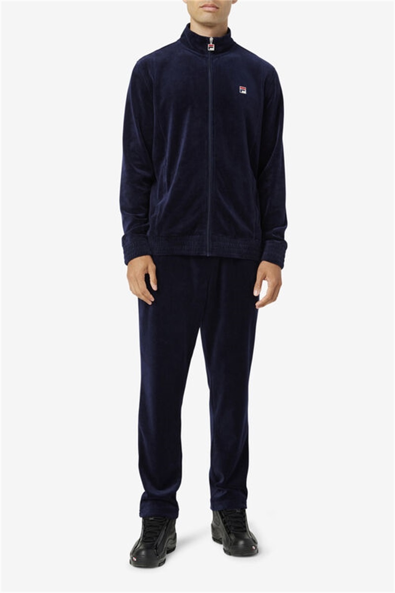 Navy / Red Men's Fila O-Fit Velour Pants | Saudi Arabia-820754