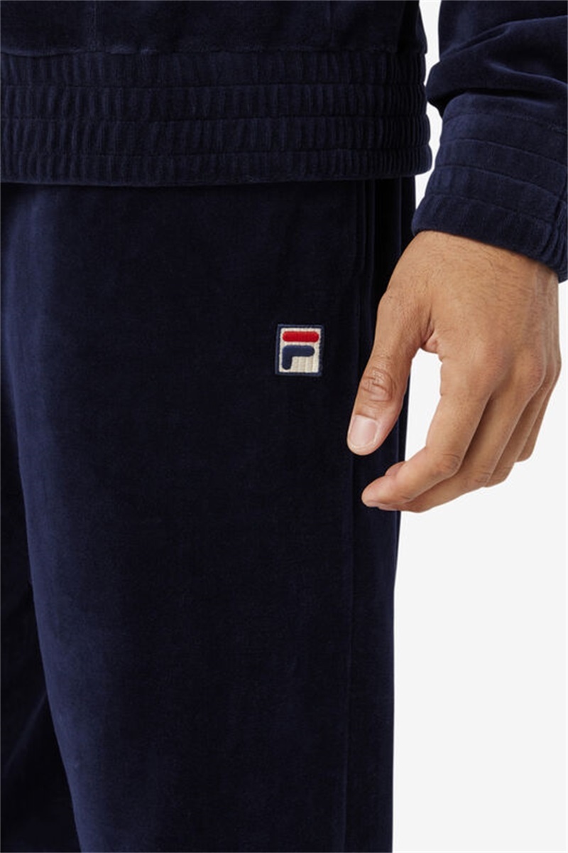 Navy / Red Men's Fila O-Fit Velour Pants | Saudi Arabia-820754