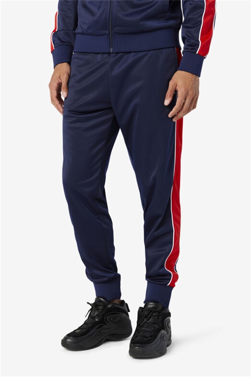 Navy / Red / White Men's Fila Elijah Track Pants | Saudi Arabia-824037