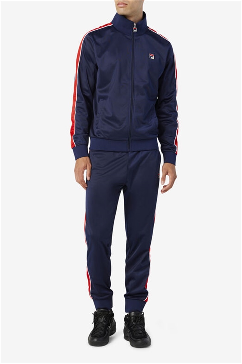 Navy / Red / White Men's Fila Elijah Track Pants | Saudi Arabia-824037