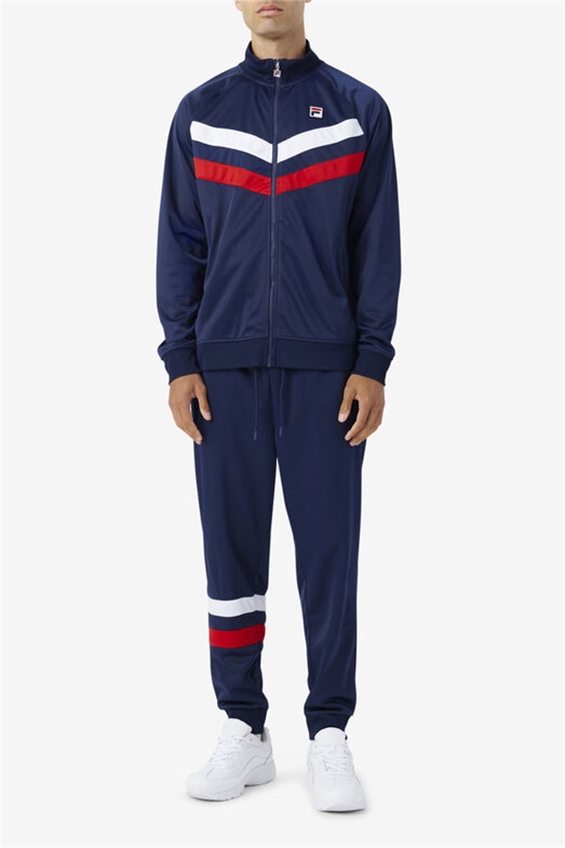 Navy / Red / White Men's Fila Jaya Track Pants | Saudi Arabia-395602