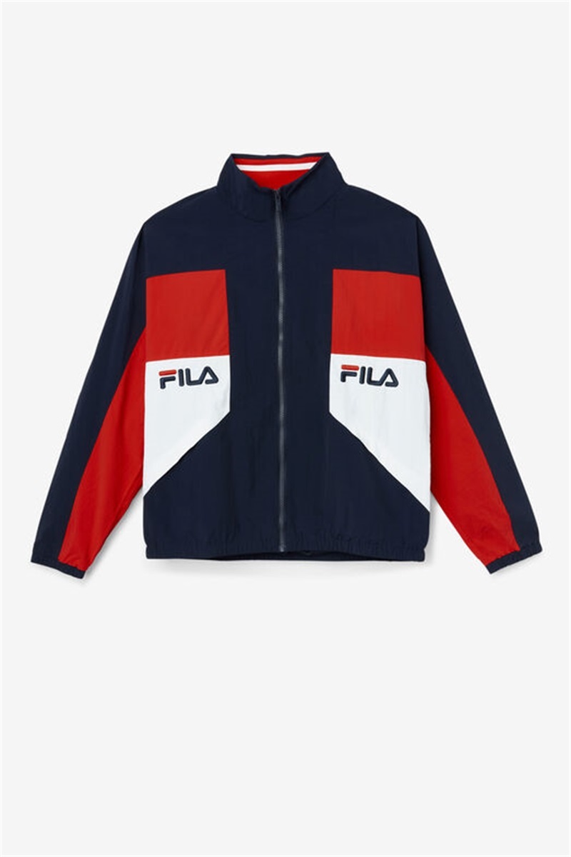 Navy / Red / White Men\'s Fila Obasi Wind Jacket | Saudi Arabia-127403