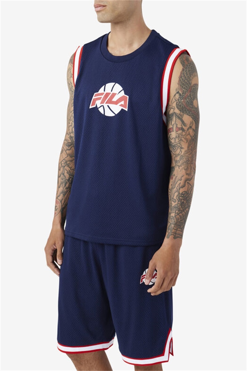 Navy / Red / White Men's Fila Ovi Basketball Jersey | Saudi Arabia-072453