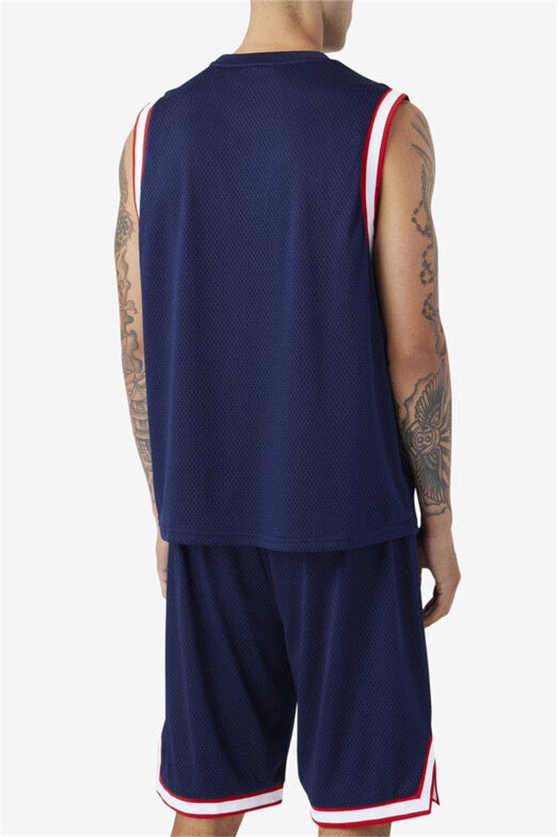 Navy / Red / White Men's Fila Ovi Basketball Jersey | Saudi Arabia-072453