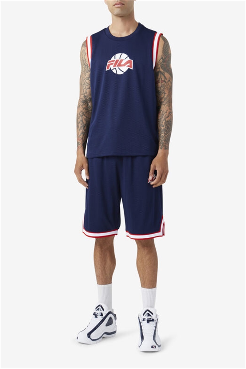 Navy / Red / White Men's Fila Ovi Basketball Jersey | Saudi Arabia-072453