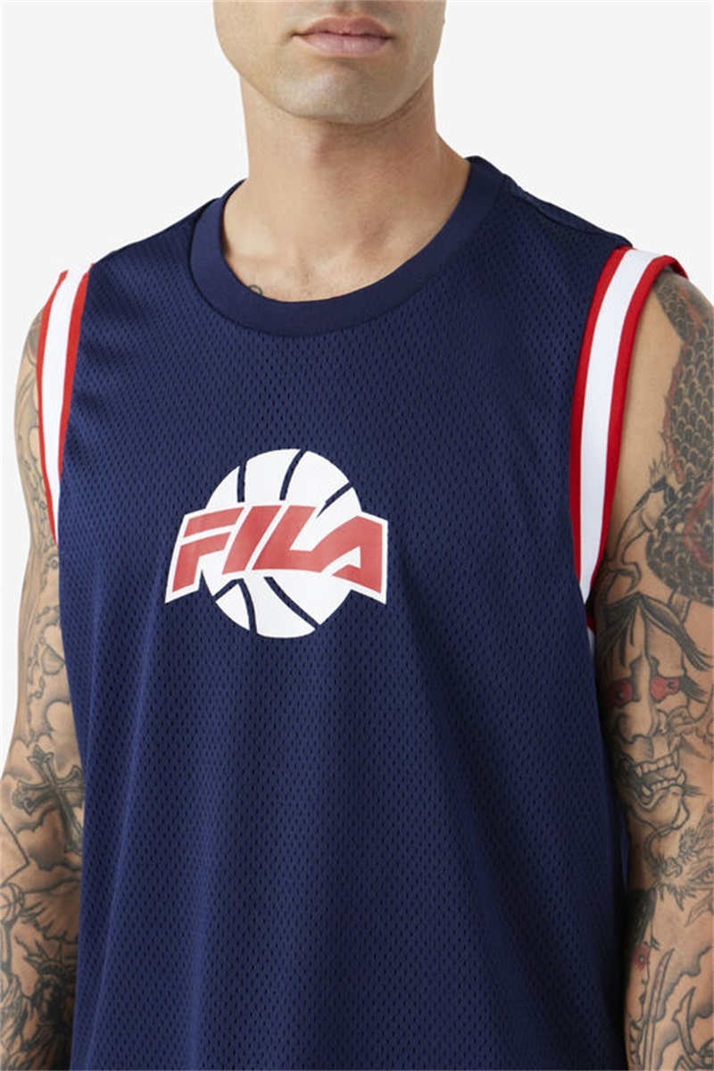 Navy / Red / White Men's Fila Ovi Basketball Jersey | Saudi Arabia-072453
