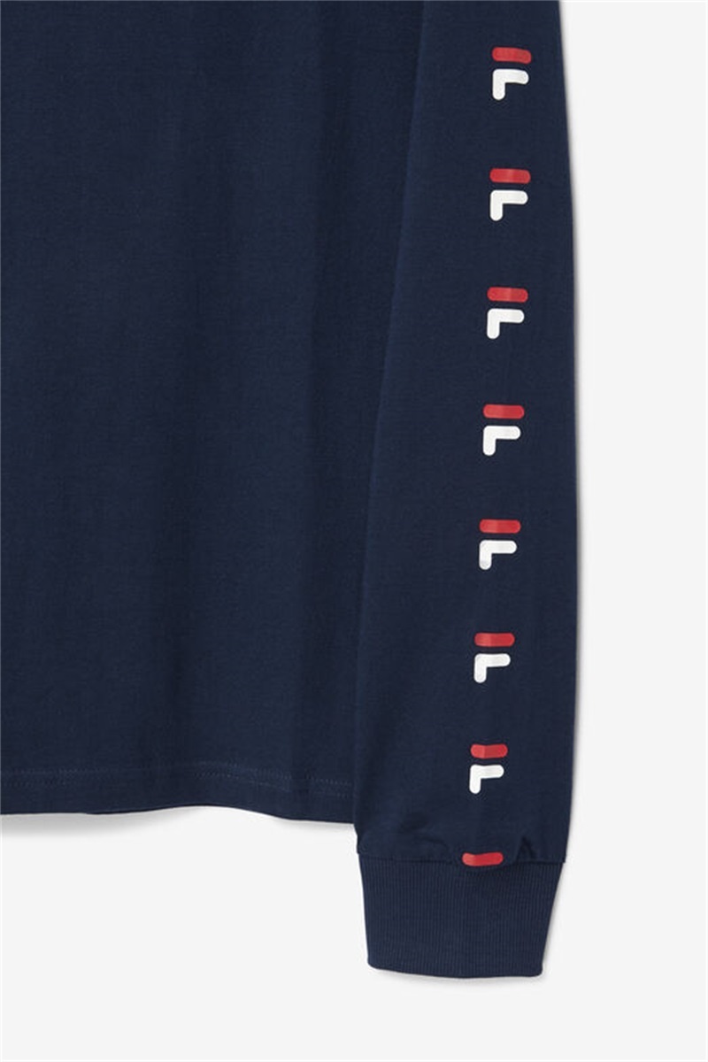 Navy / Red / White Men's Fila Zubby Long Sleeve Tee | Saudi Arabia-047396