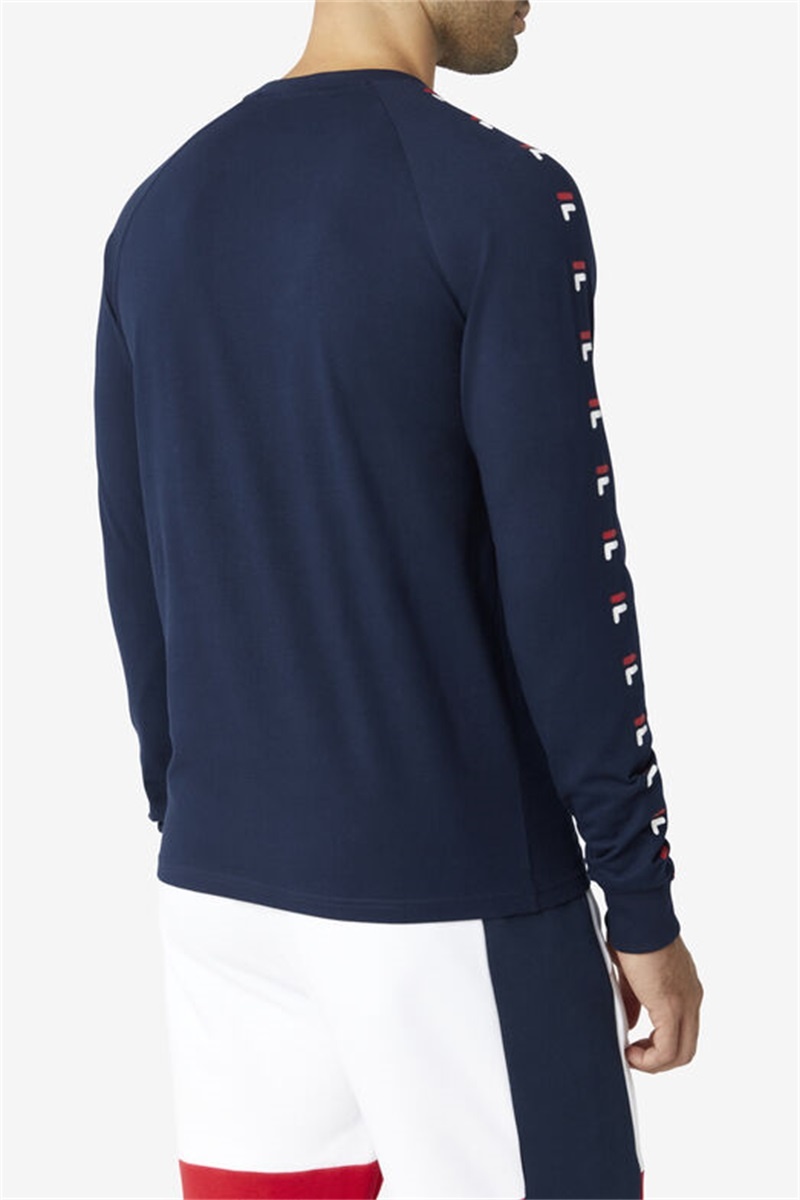 Navy / Red / White Men's Fila Zubby Long Sleeve Tee | Saudi Arabia-047396
