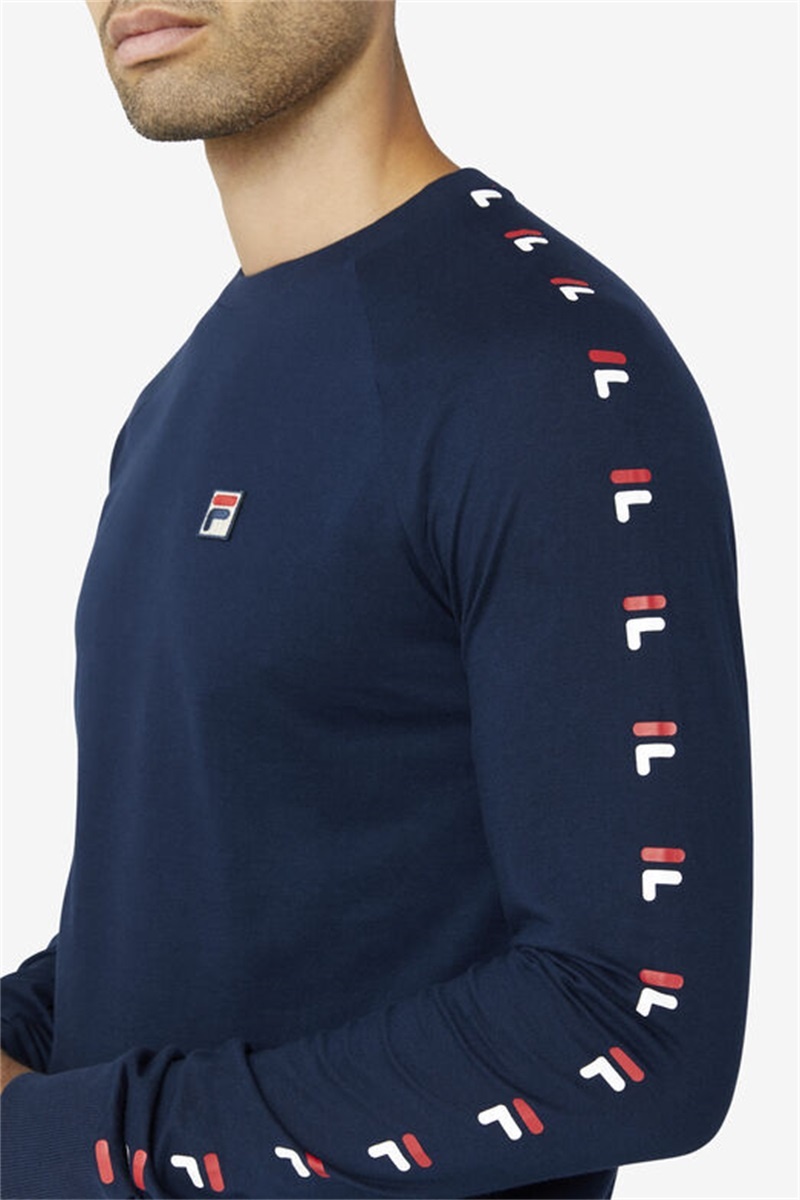 Navy / Red / White Men's Fila Zubby Long Sleeve Tee | Saudi Arabia-047396