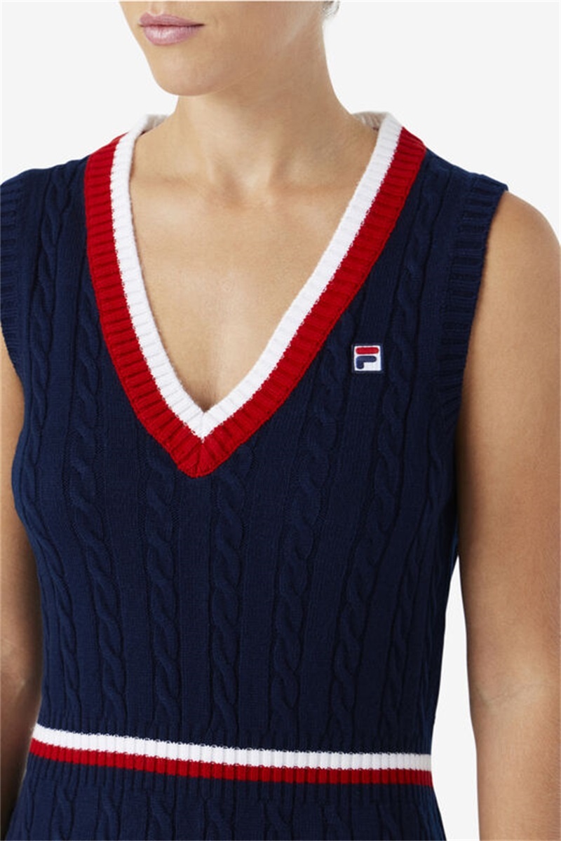 Navy / Red / White Women's Fila Darian Sweater Knit Dress | Saudi Arabia-560387