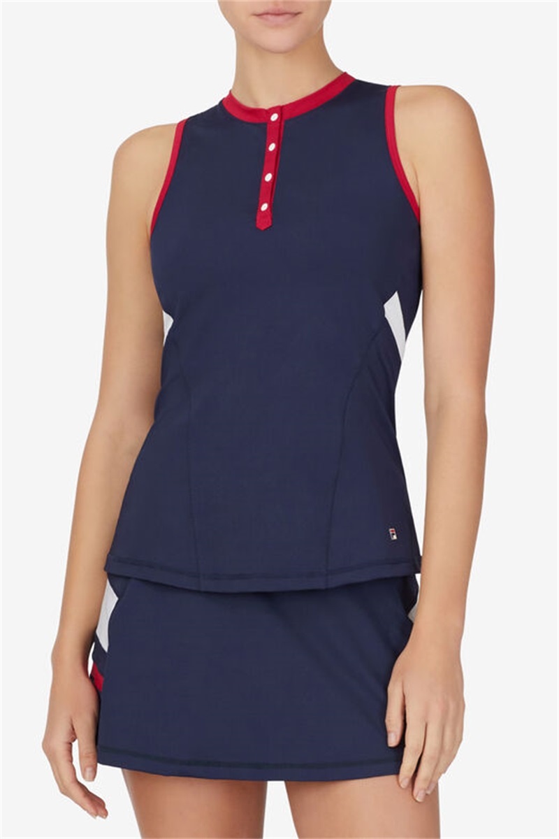 Navy / Red / White Women's Fila Essentials H Full Coverage Tanks | Saudi Arabia-863540