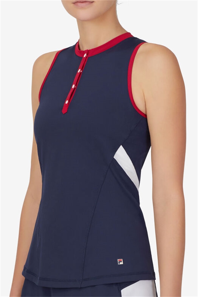 Navy / Red / White Women's Fila Essentials H Full Coverage Tanks | Saudi Arabia-863540