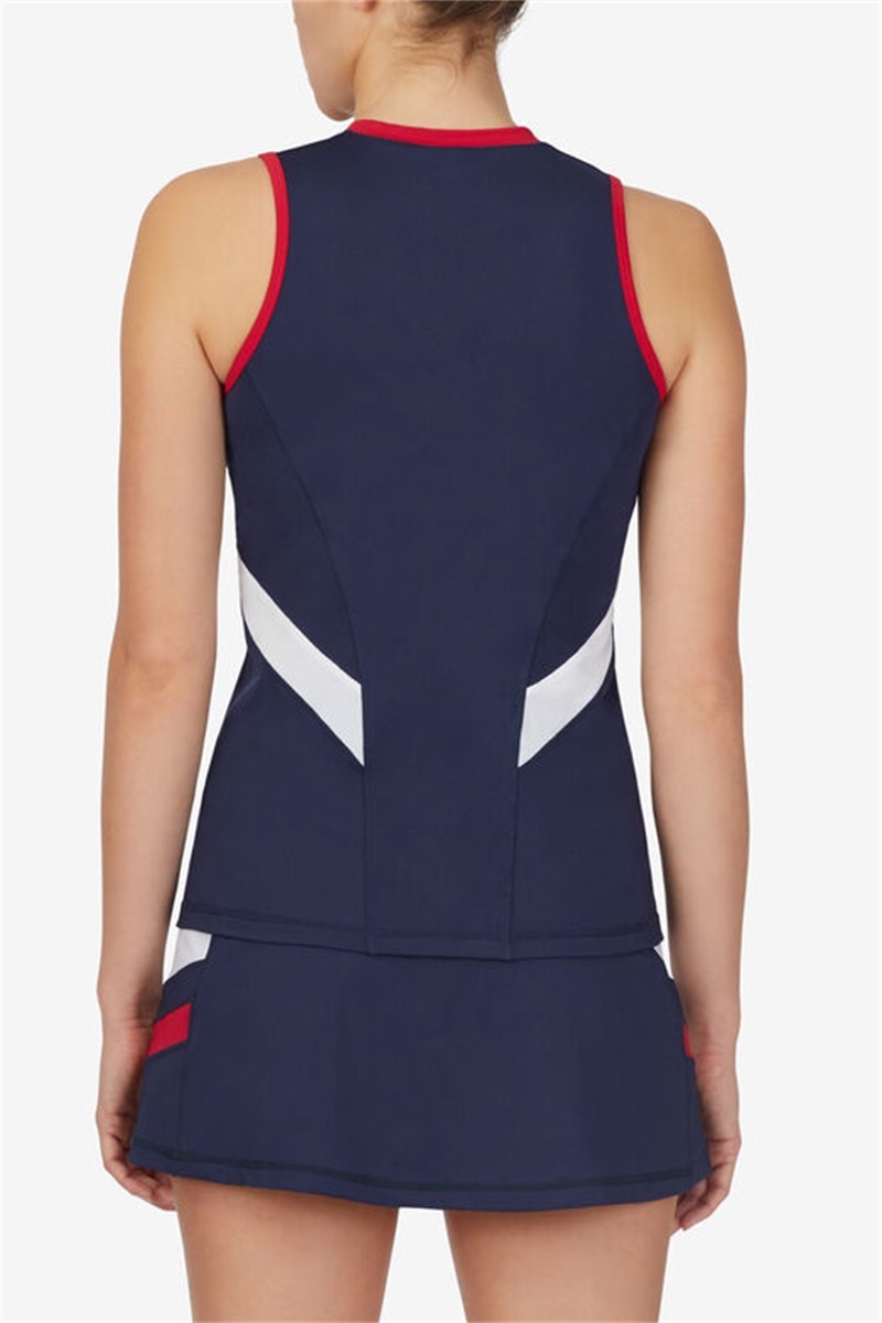 Navy / Red / White Women's Fila Essentials H Full Coverage Tanks | Saudi Arabia-863540