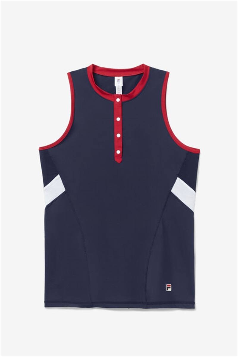 Navy / Red / White Women\'s Fila Essentials H Full Coverage Tanks | Saudi Arabia-863540