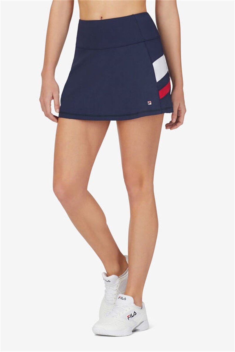 Navy / Red / White Women's Fila Essentials H Flirty Skirts | Saudi Arabia-896204