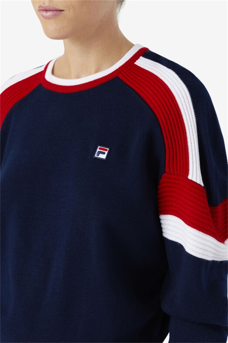Navy / Red / White Women's Fila Frankie Knit Crew Tops | Saudi Arabia-207643