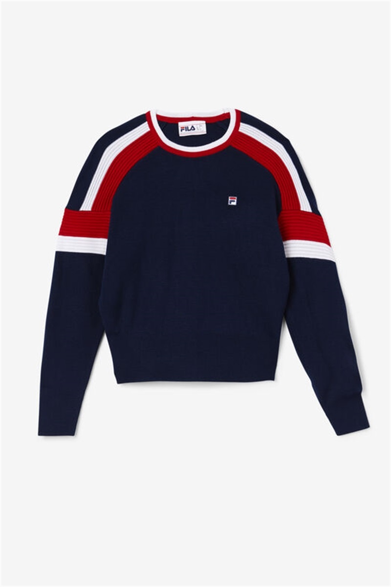 Navy / Red / White Women\'s Fila Frankie Knit Crew Tops | Saudi Arabia-207643