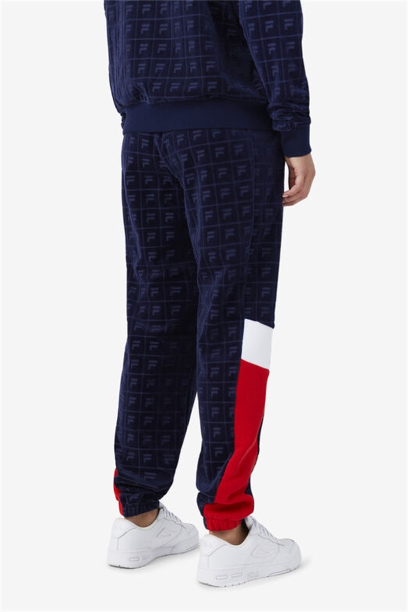 Navy / Red / White Women's Fila Helen Velour Joggers | Saudi Arabia-849253