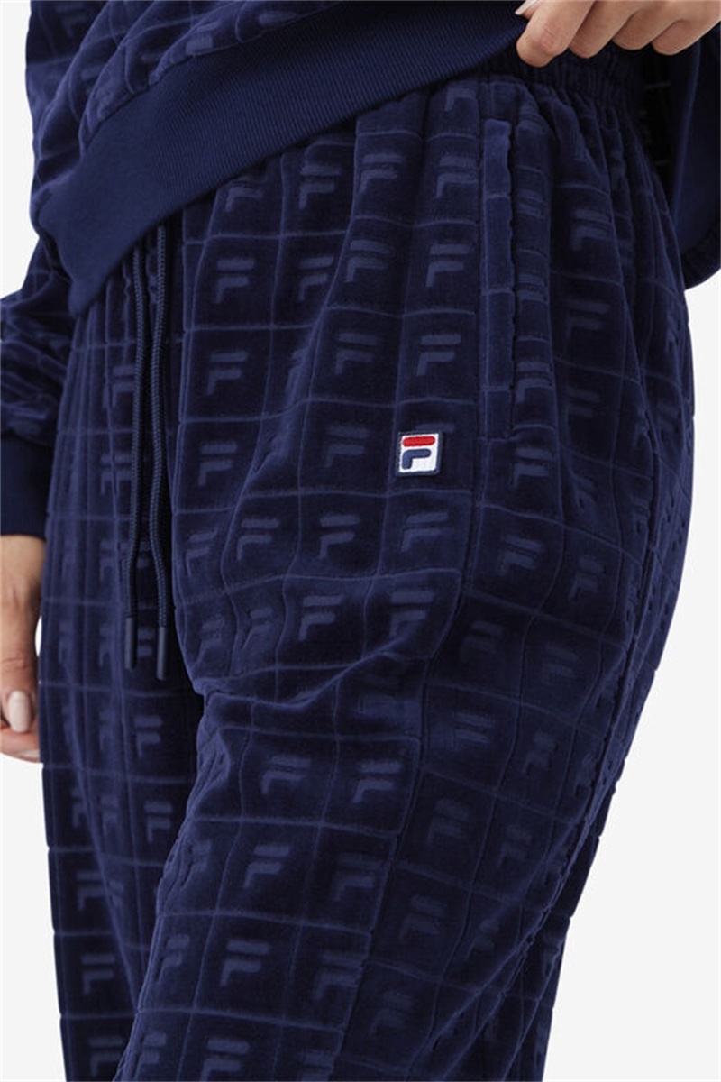 Navy / Red / White Women's Fila Helen Velour Joggers | Saudi Arabia-849253