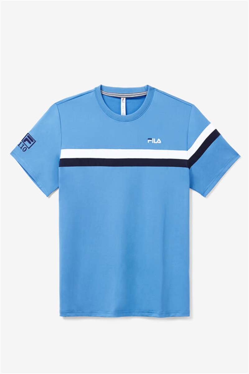 Navy / White Men\'s Fila 110 Year Collection Crew Shirts | Saudi Arabia-648037