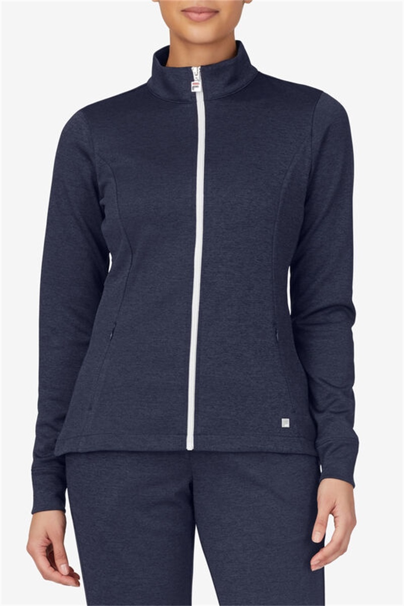 Navy / White Men's Fila Back Spin Track Jackets | Saudi Arabia-068413
