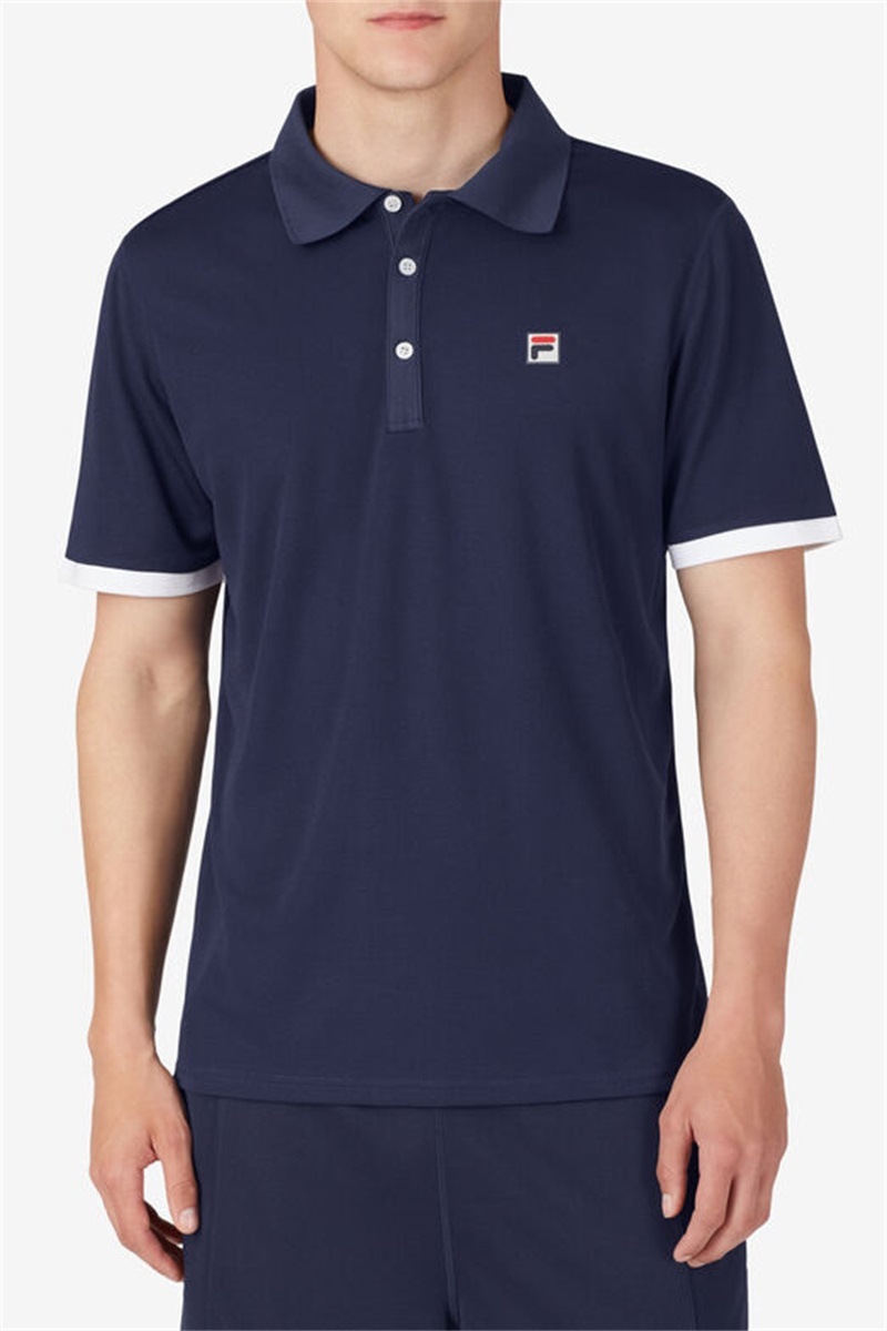 Navy / White Men's Fila Groundbreaker Short Sleeve Polo Shirts | Saudi Arabia-974613