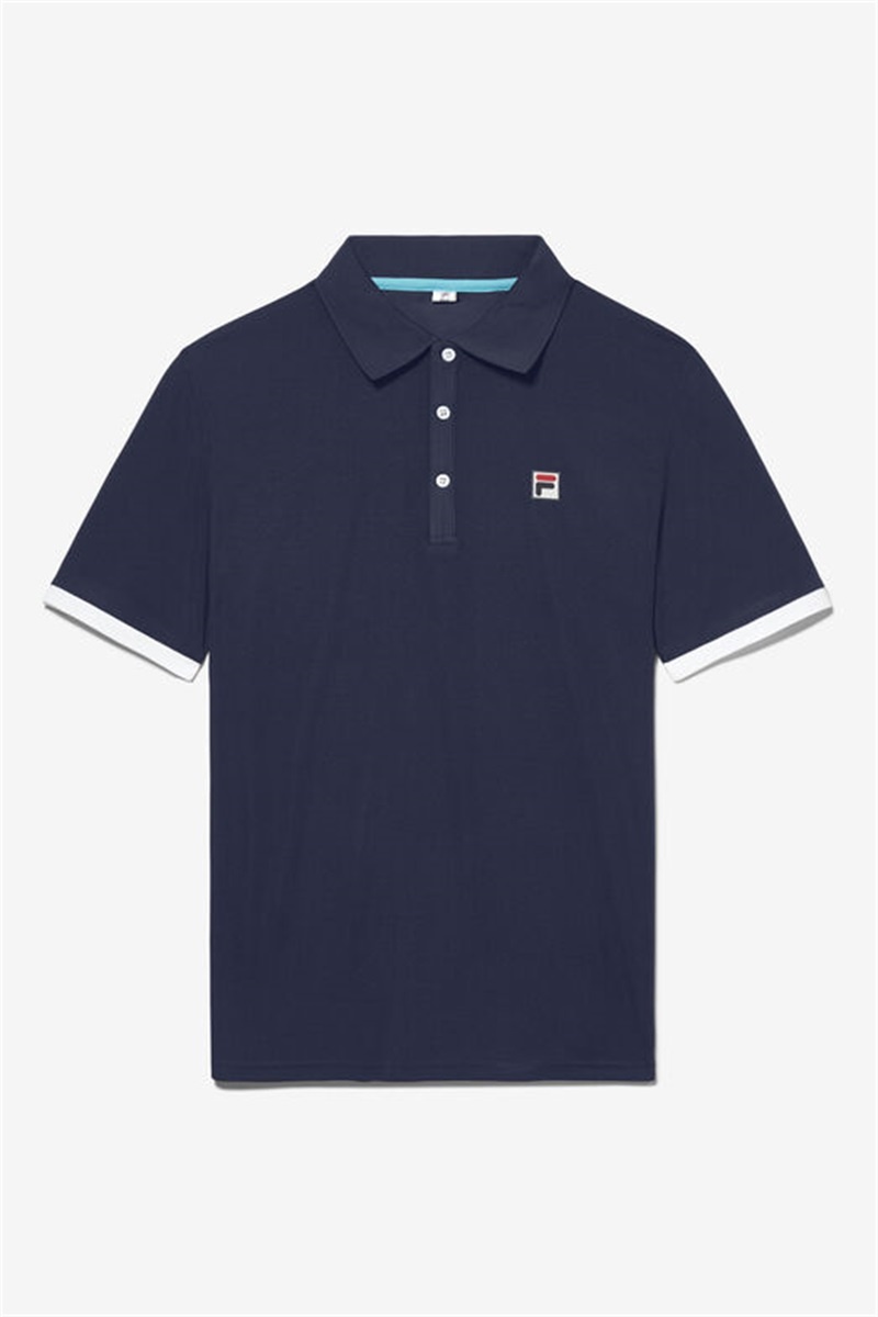 Navy / White Men\'s Fila Groundbreaker Short Sleeve Polo Shirts | Saudi Arabia-974613