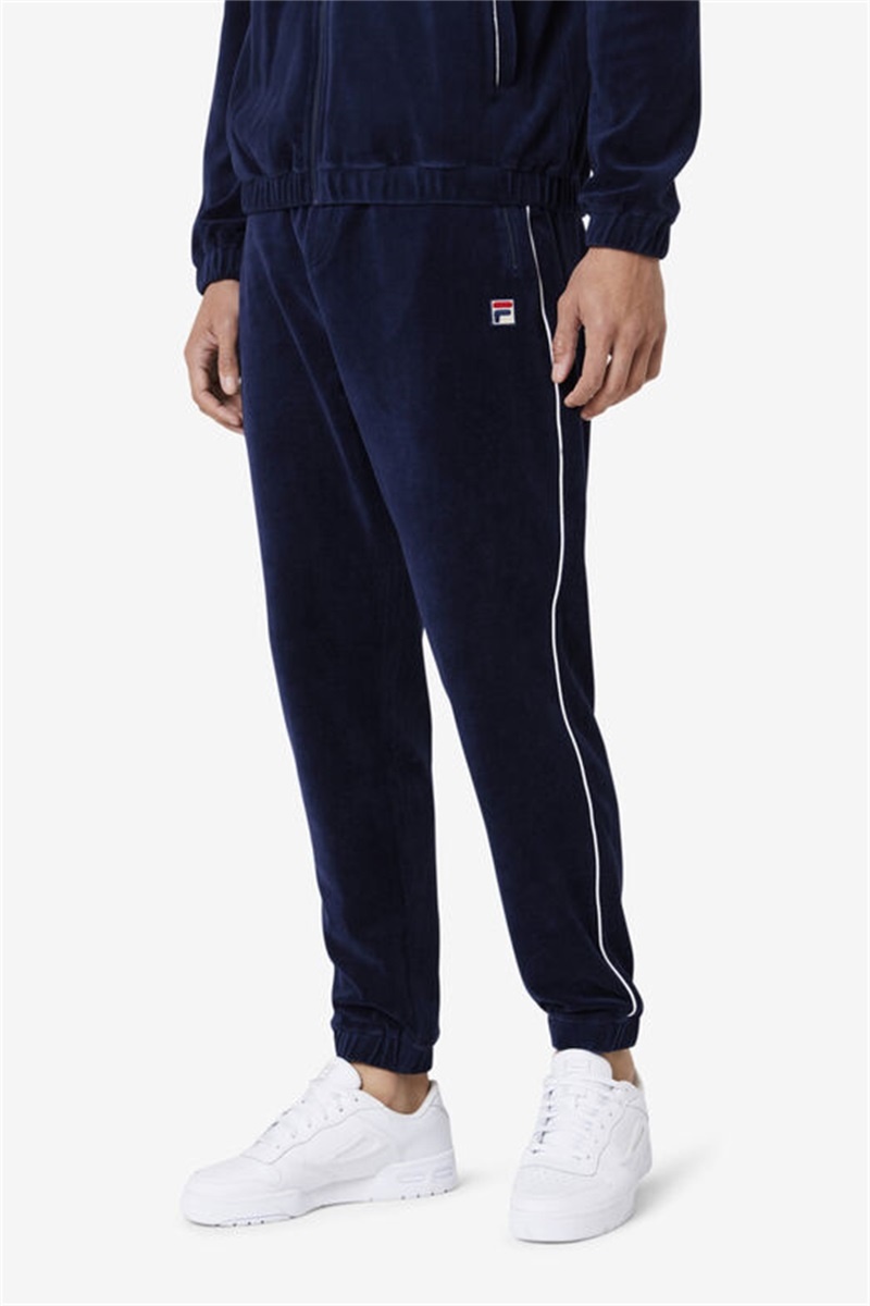 Navy / White Men's Fila Lewis Velour Pants | Saudi Arabia-475029