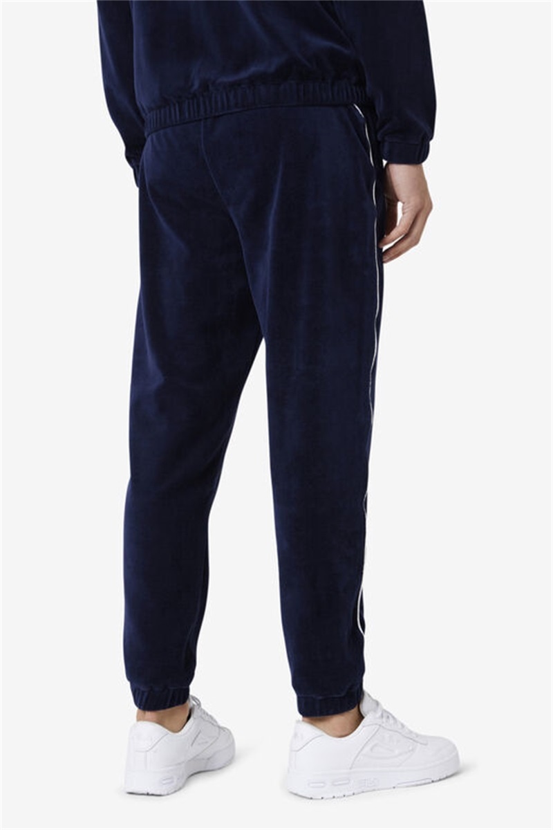 Navy / White Men's Fila Lewis Velour Pants | Saudi Arabia-475029