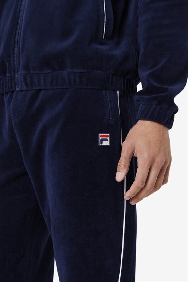 Navy / White Men's Fila Lewis Velour Pants | Saudi Arabia-475029