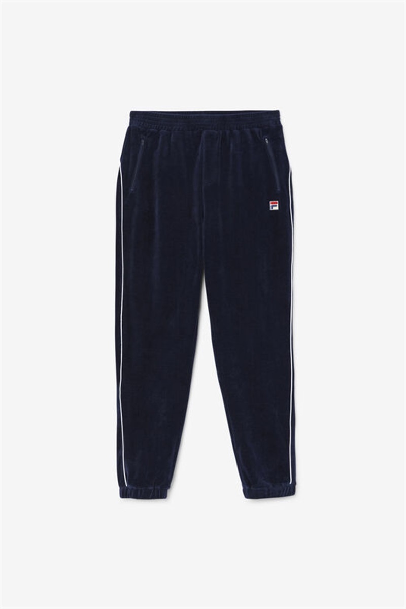 Navy / White Men\'s Fila Lewis Velour Pants | Saudi Arabia-475029