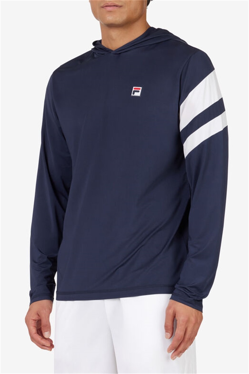 Navy / White Men's Fila Long Sleeve Hoodie | Saudi Arabia-743086