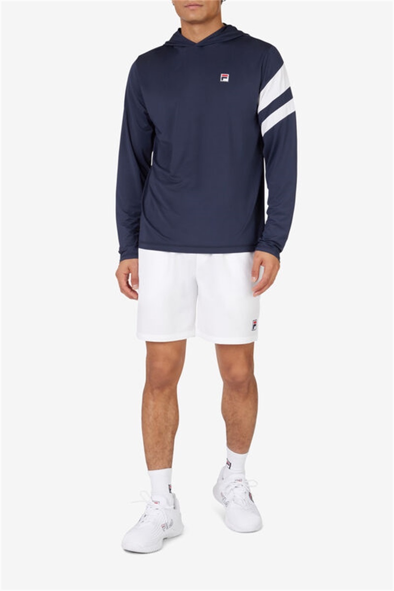 Navy / White Men's Fila Long Sleeve Hoodie | Saudi Arabia-743086
