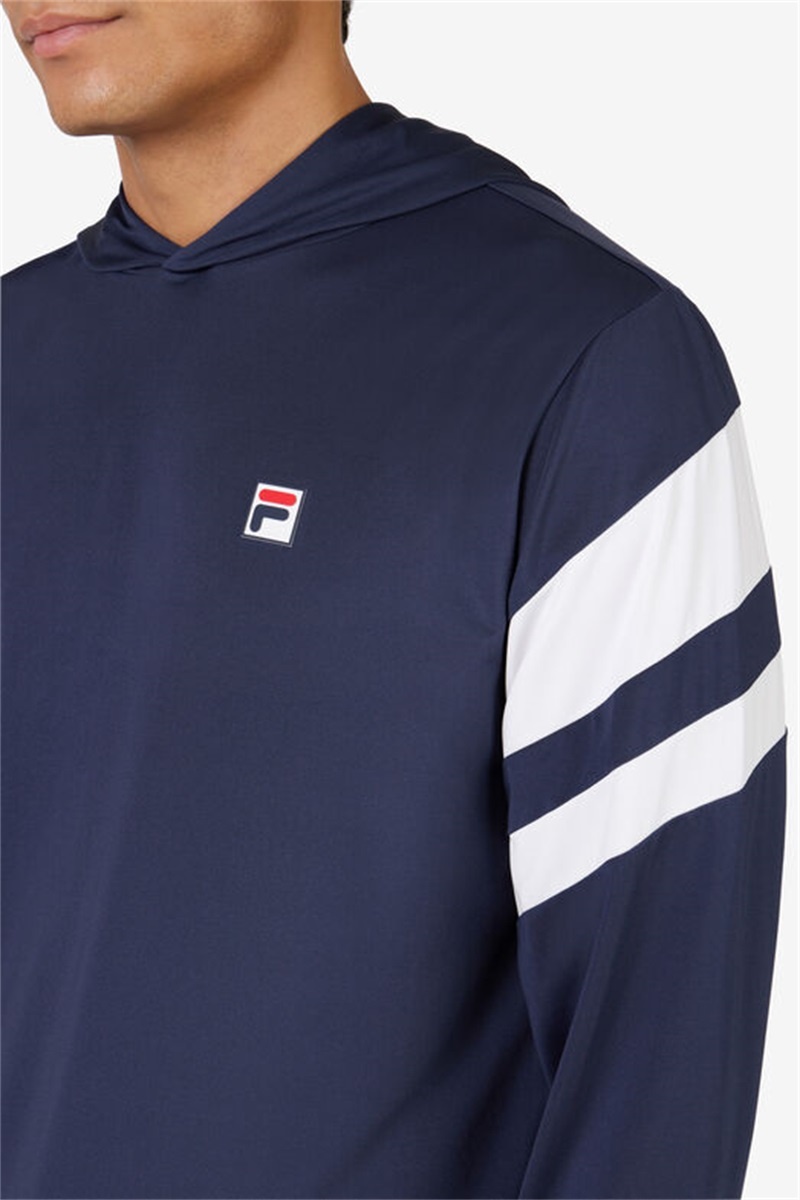 Navy / White Men's Fila Long Sleeve Hoodie | Saudi Arabia-743086