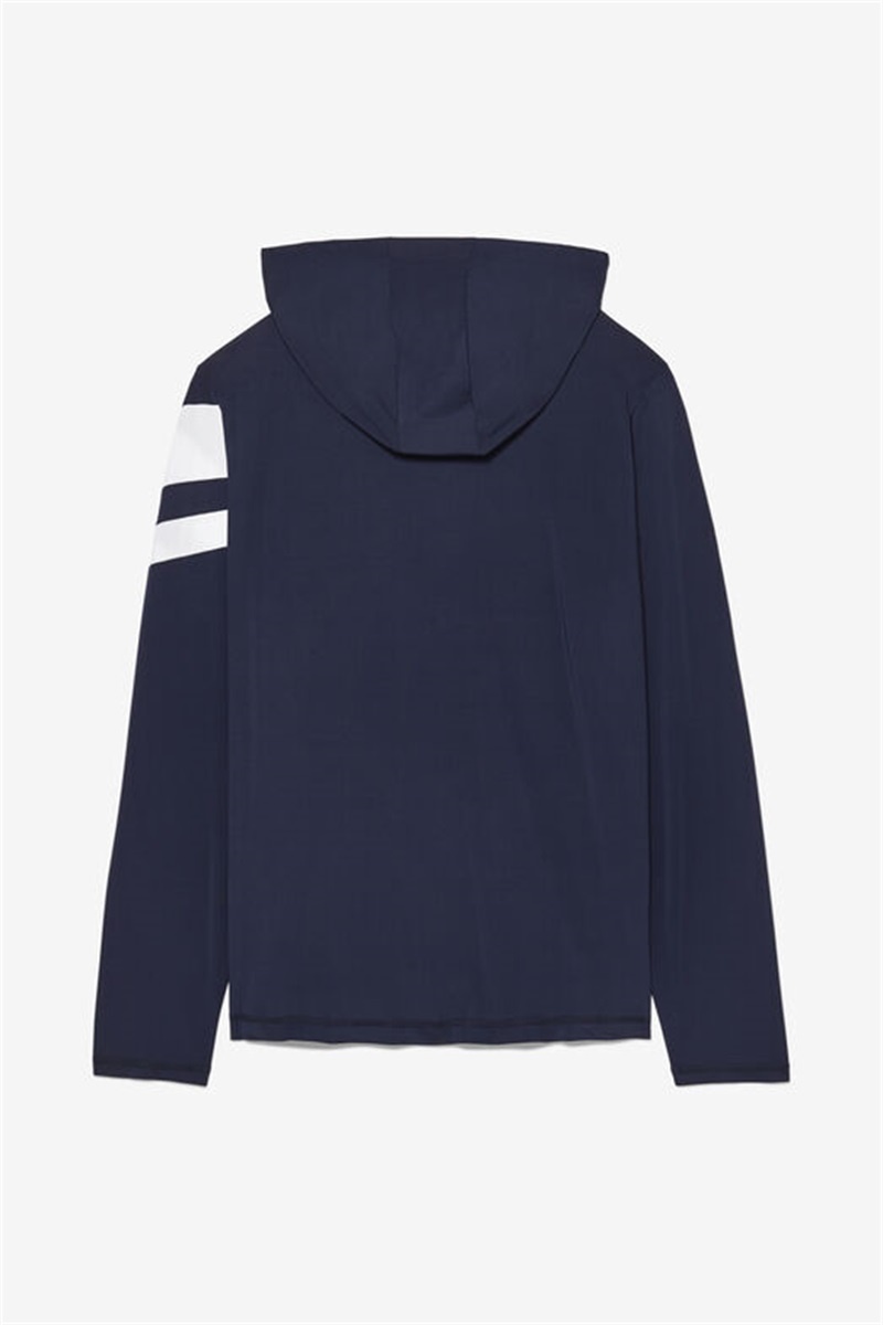 Navy / White Men's Fila Long Sleeve Hoodie | Saudi Arabia-743086