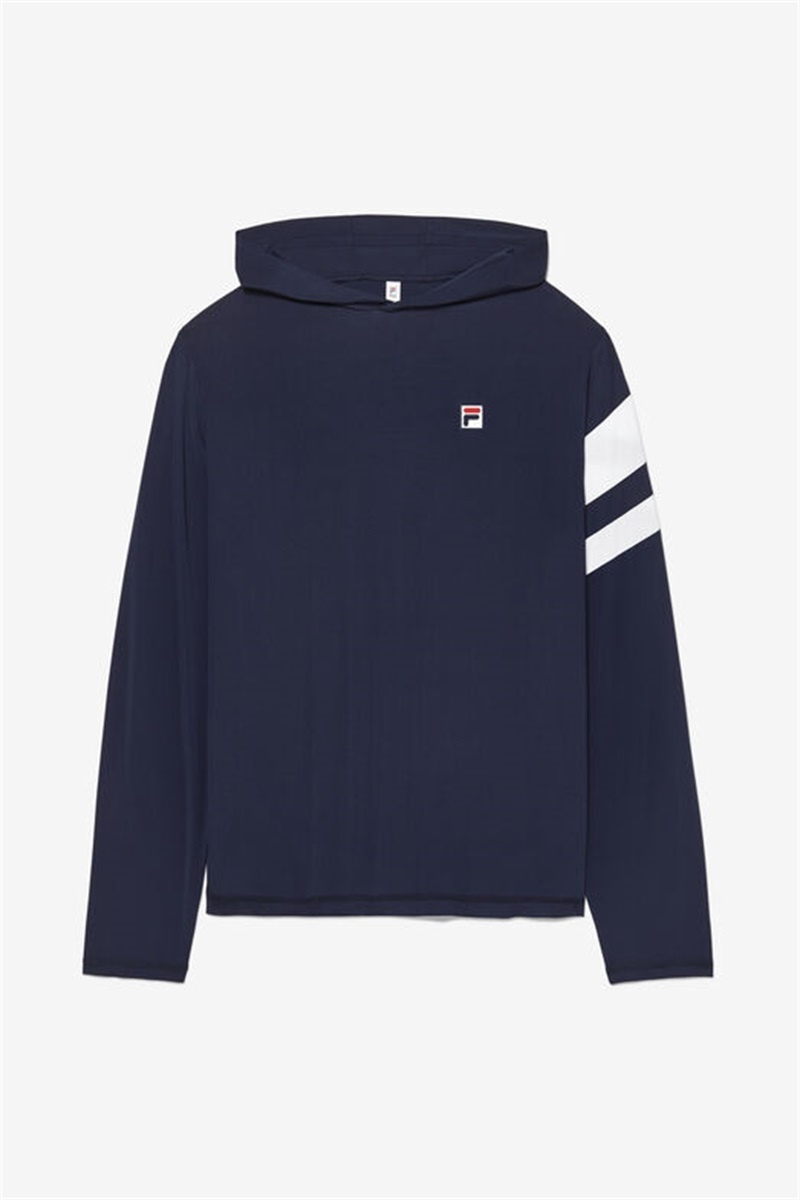 Navy / White Men\'s Fila Long Sleeve Hoodie | Saudi Arabia-743086